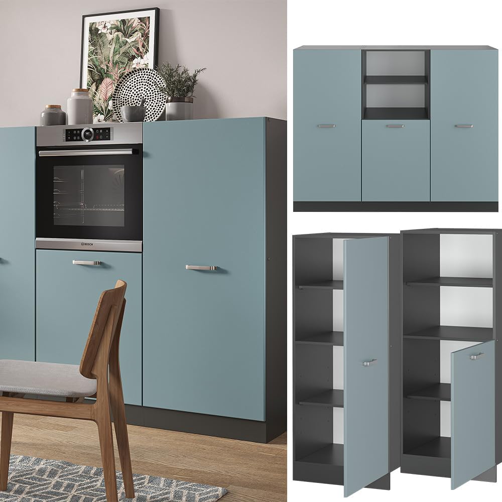 Vicco Küchenblock R-Line, Blau-Grau/Anthrazit, 180 cm ohne Arbeitsplatte
