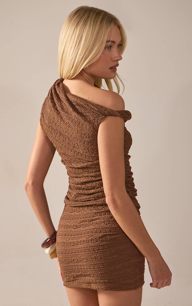 Marron Robe Moulante Texturée Asymétrique Sans Manches