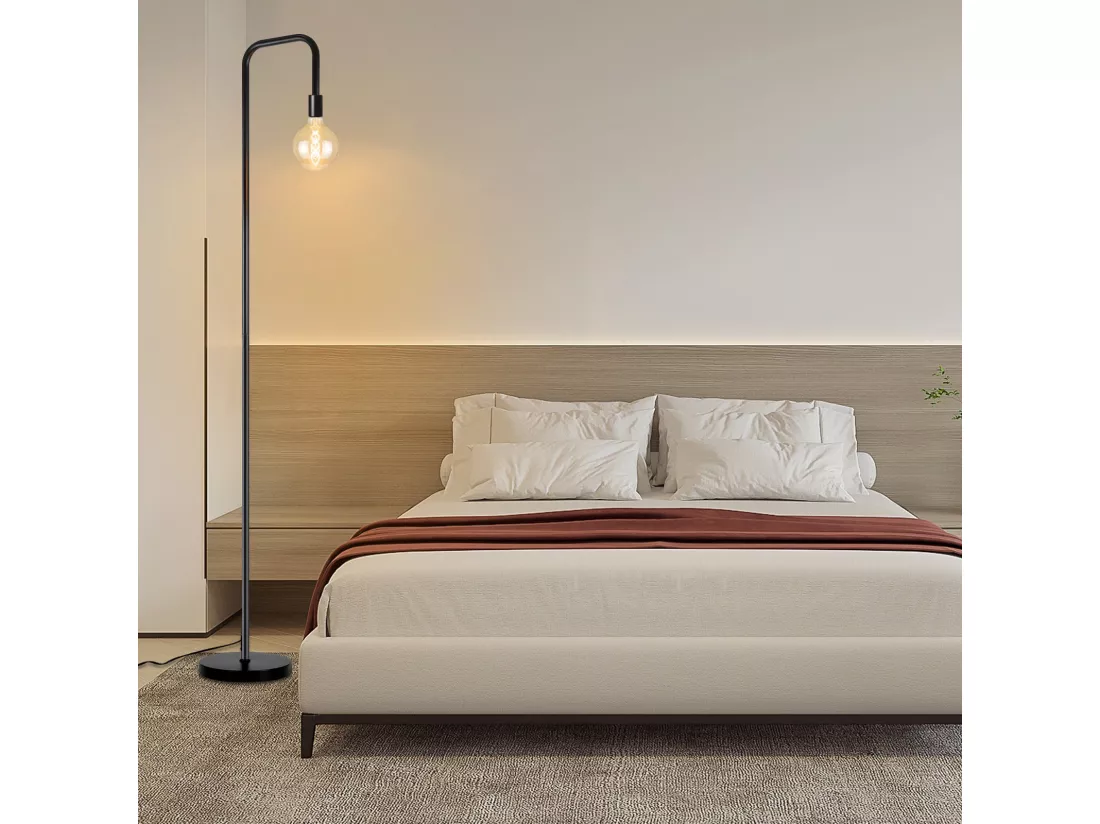 NETTLIFE Lampadaire Salon Vintage Lampadaire noir avec interrupteur à pied Métal industriel E27 Lampadaire design Lampe de salon