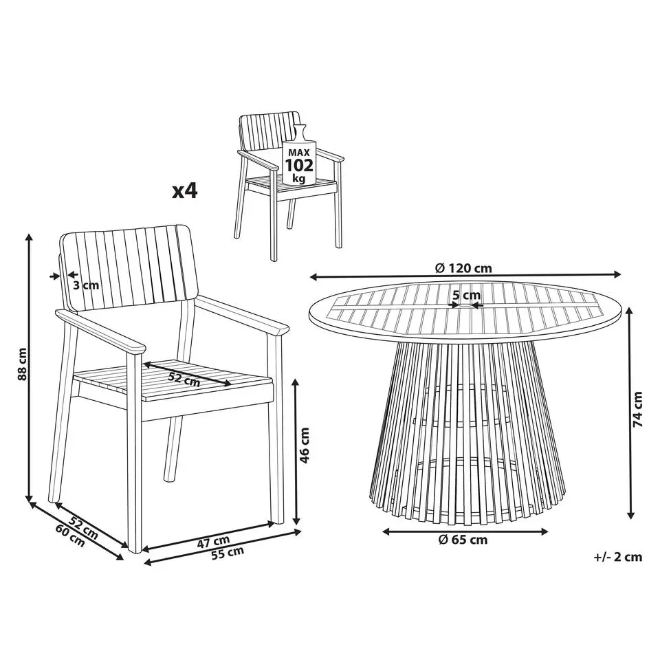 AGELLO - Tuinset voor 4 - Lichthout - Acaciahout