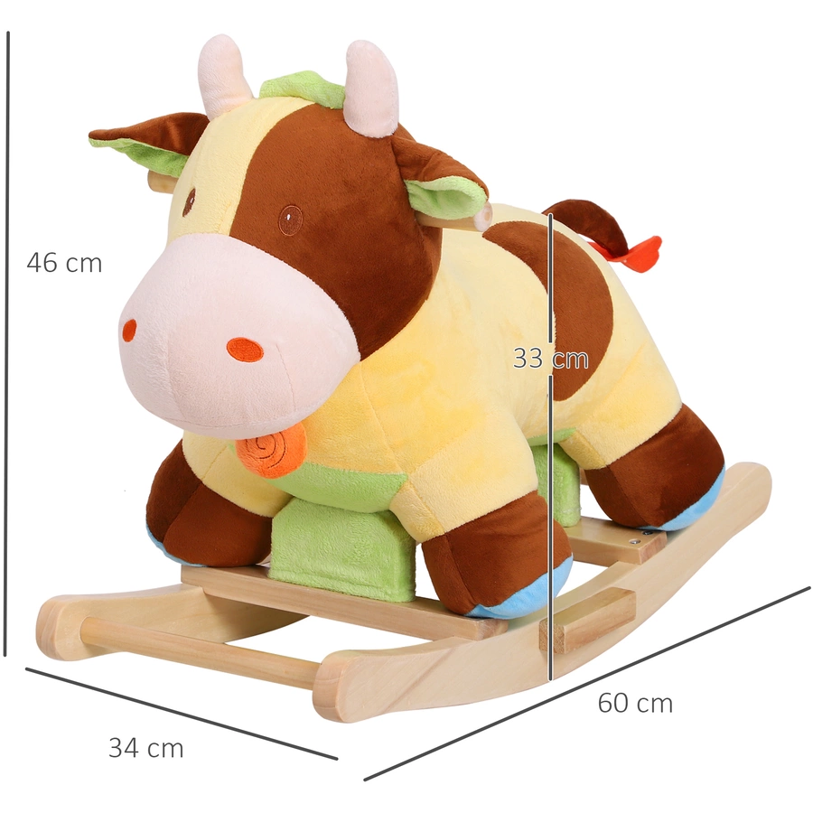 HOMCOM Kinder Plüsch-Schaukeltier als Kuh braun, gelb