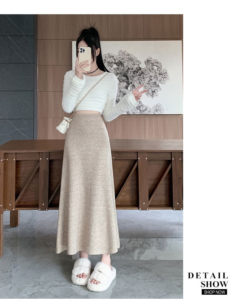 Luminato - Hoge taille effen maxi A-lijn rok