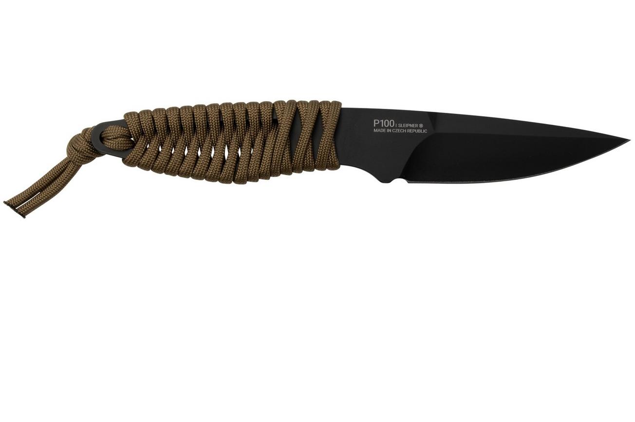 ANV Knives P100 Sleipner Cerakote, Coyote Paracord, P100-040, Black Kydex Sheath, nekmes
