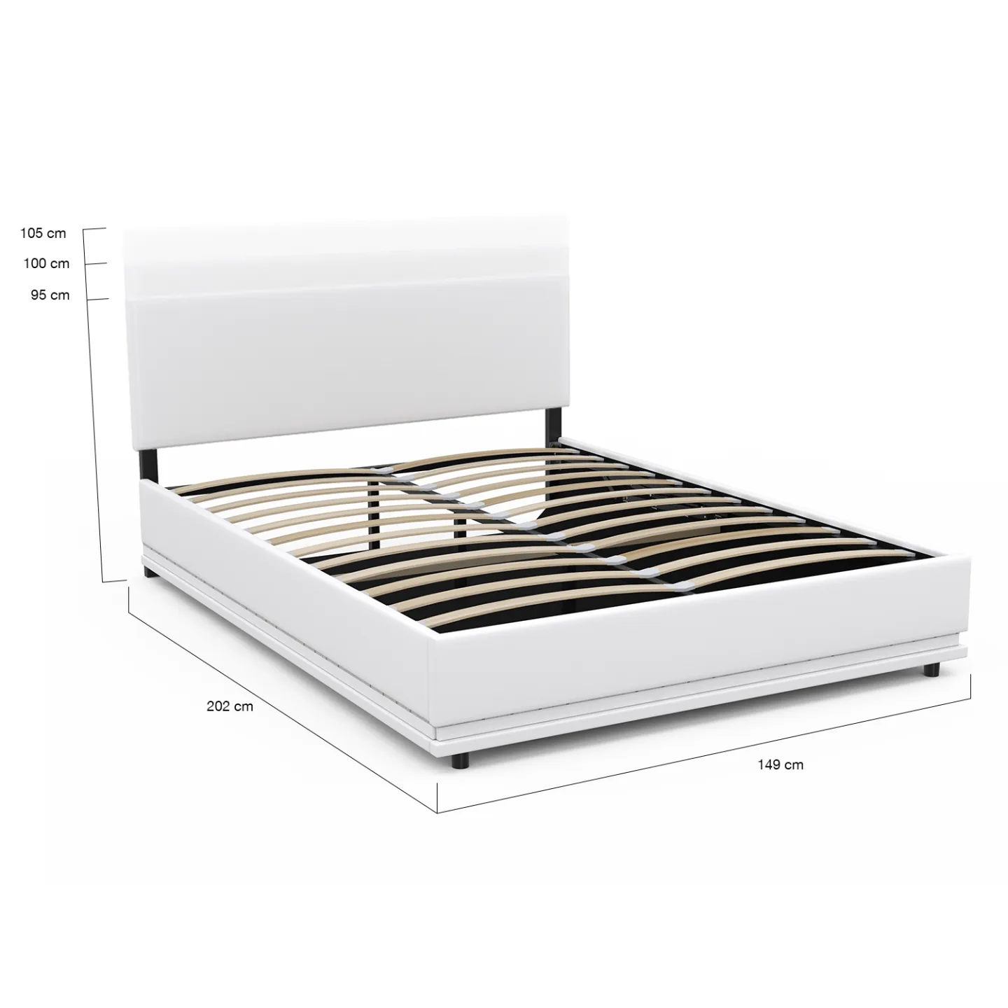 Lit coffre double OWEN avec LED intégrées + tête de lit et sommier 140 x 190 cm PVC blanc