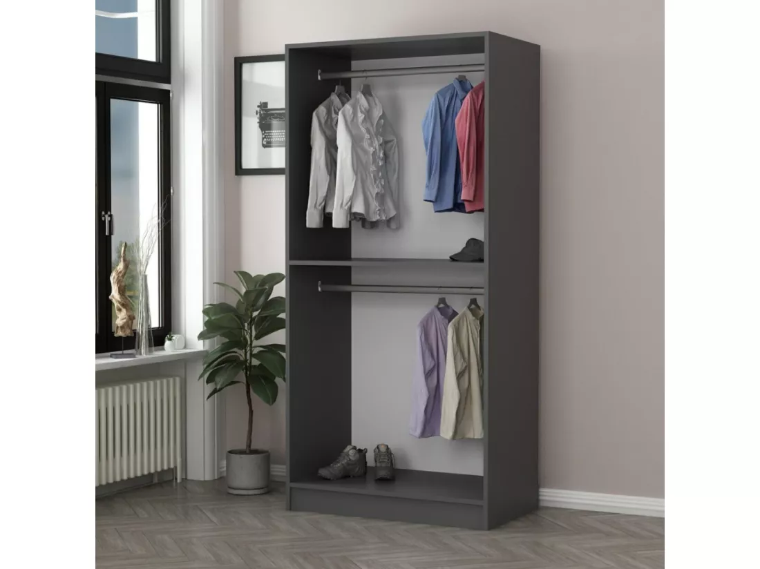 Dressing anthracite avec étagère et penderies RIVOLI - 90 x 210 x 52 cm