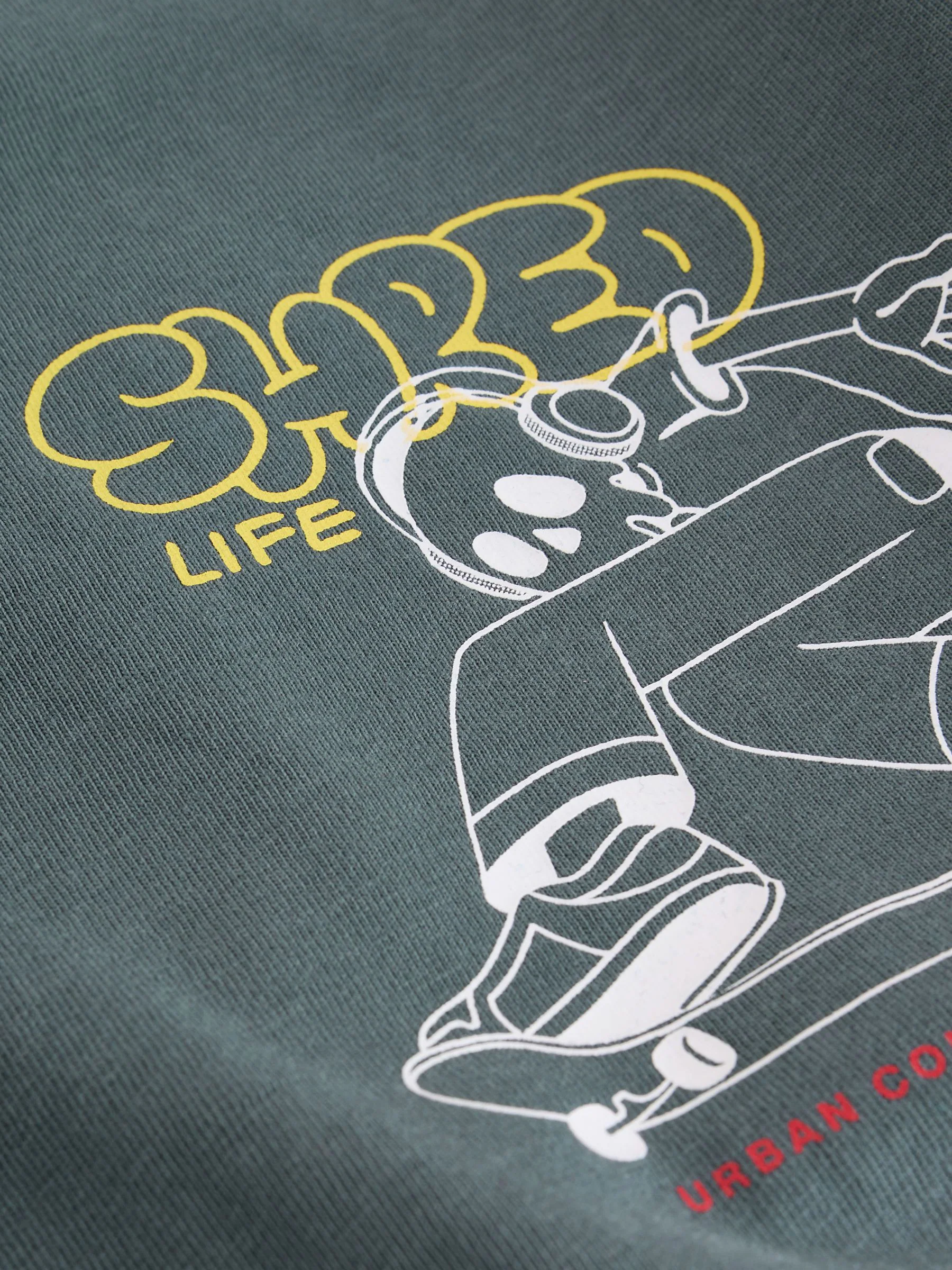 Grijs met print aan de achterkant - Relaxed Fit Graphic Long Sleeve Cotton T-Shirt (3-16yrs)