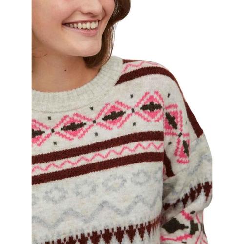 Vila - VICILIA O-NECK L/S JACQUARD KNIT Blanco