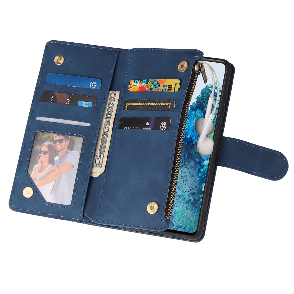 Samsung Galaxy S20 FE / S20 FE 5G Leder Wallet Etui Tasche mit 9 Kartenfächern   Münzfach - Dunkelblau