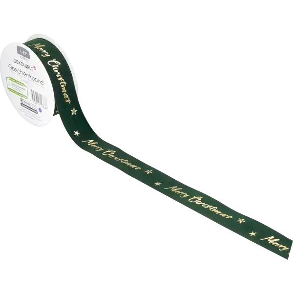 Geschenkband Samt Merry Christmas grün