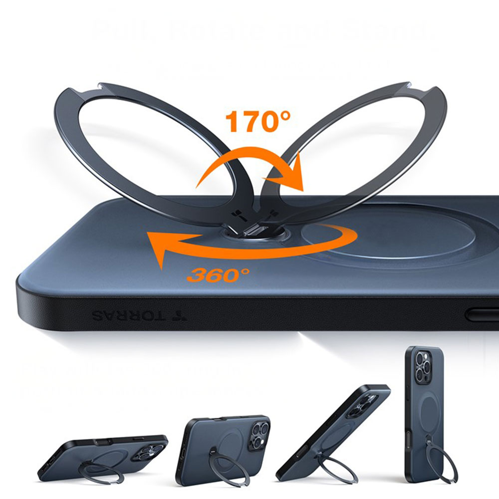 iPhone 16 Pro Max Upro Ostand Spin MagSafe Hybrid Hardcase Hülle Ring Stand   Kickstand - Blau