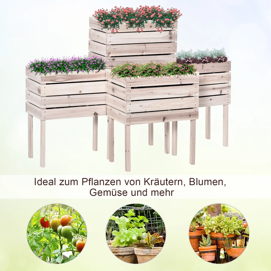 Outsunny Hochbeet aus Tannenholz, 4-teilig Natur