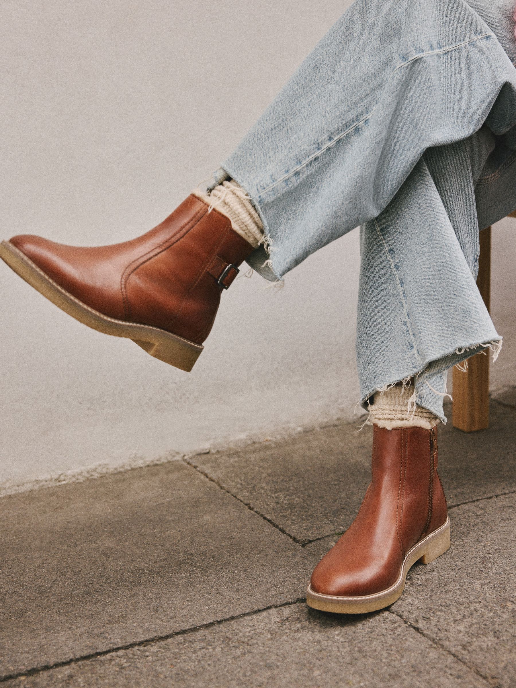 Lichtbruin leer - Forever Comfort® Faux Fur Lined Buckle Trim Ankle Boots