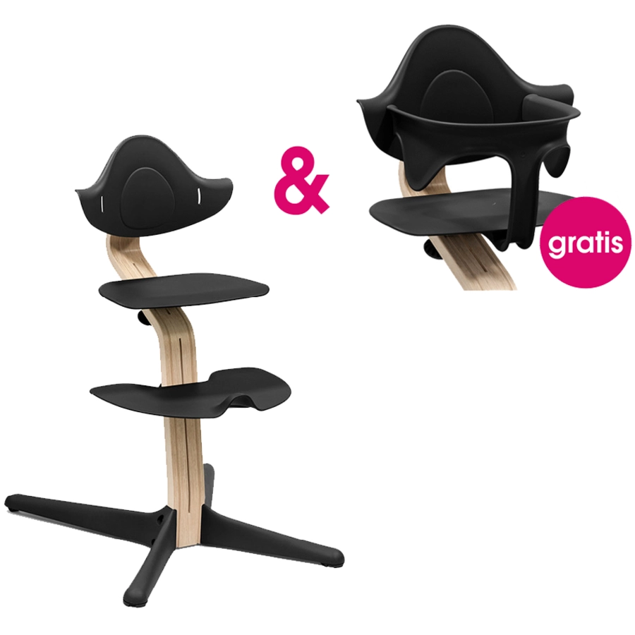 STOKKE® Nomi® Hochstuhl Buche natur  schwarz + gratis Baby Set schwarz