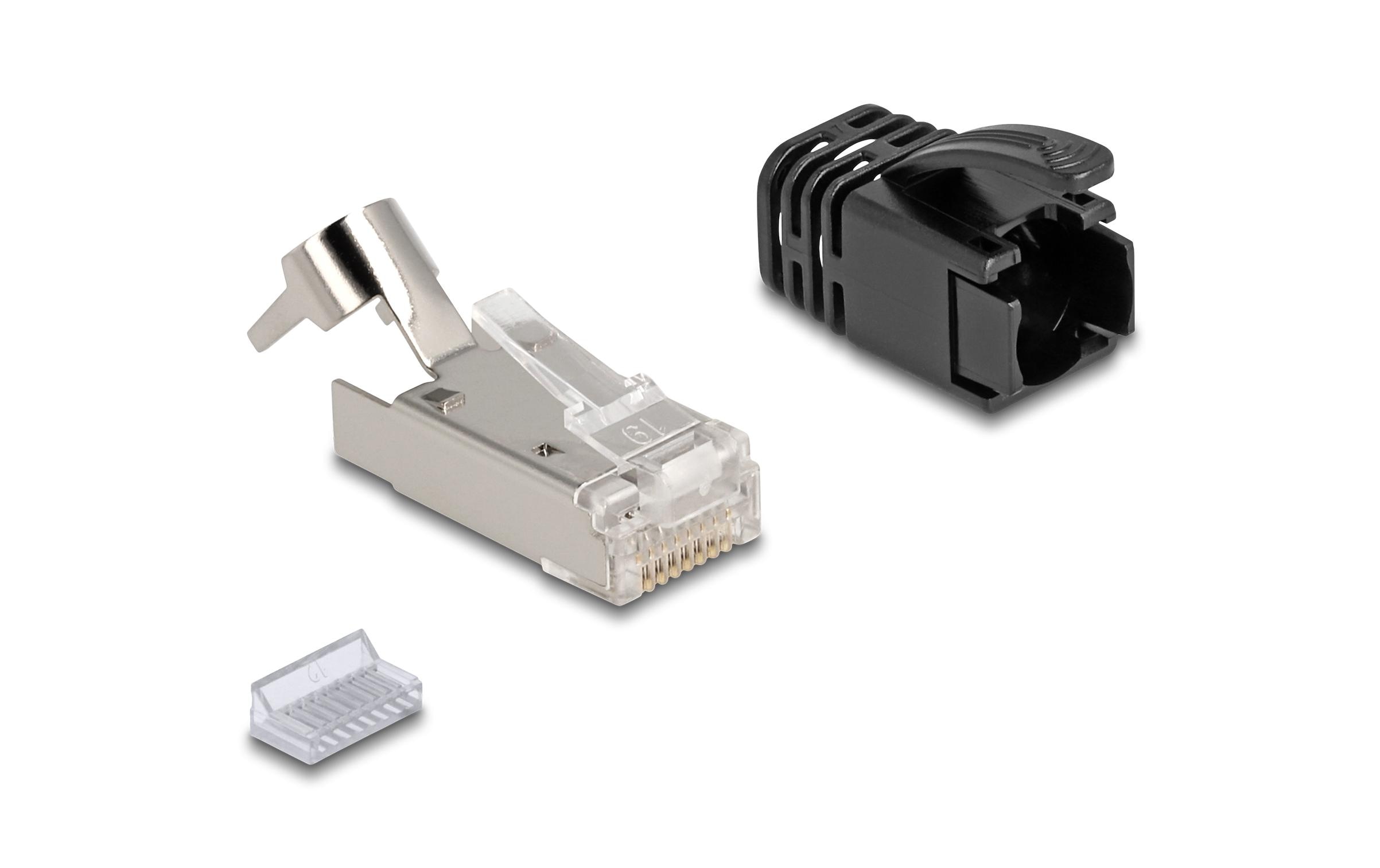 Stecker RJ45, S/FTP, Cat.8.1 25 Stück, TransparentDelock RJ45 Modularer Stecker mit Zugentlastung Cat.8.1 und Knickschutztülle 25er Set