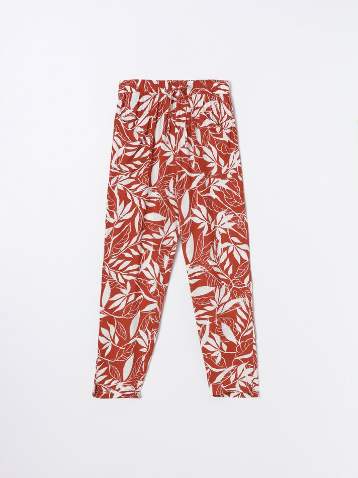 Calças fluidas estampadas - Terracota