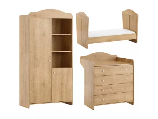 Chambre complète lit évolutif 70x140 commode à langer et armoire 2 portes Megeve Bois