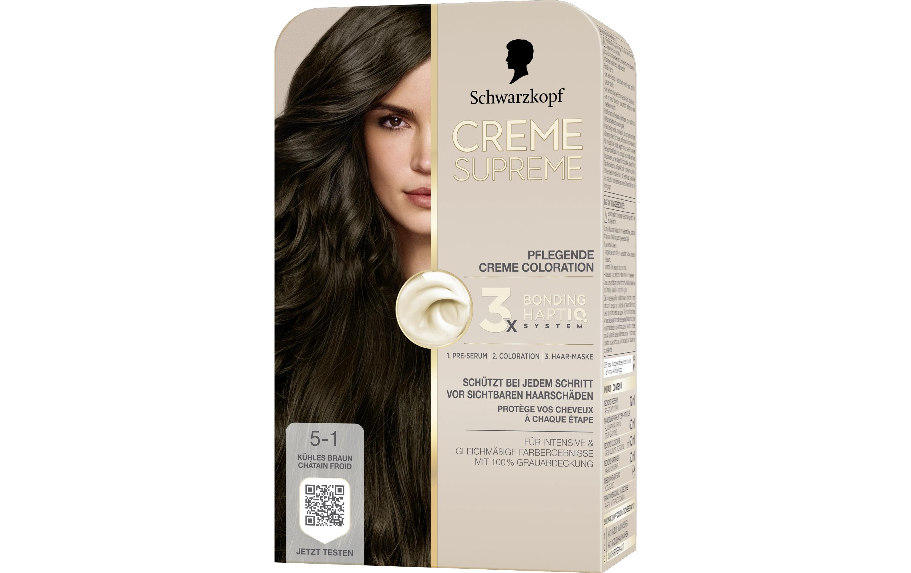 Haarcoloration Creme Supreme 5-1 Kühles BraunColoration, schützt das Haar sichtbar vor Haarschäden