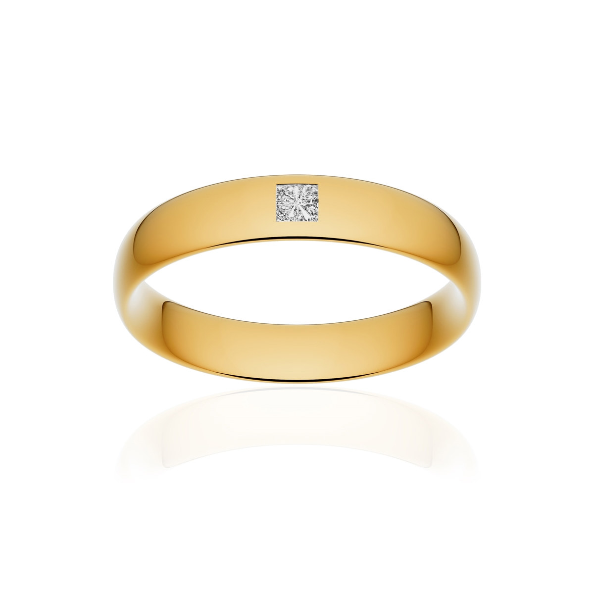 Alliance or 750 jaune poli demi-jonc confort 4,5mm diamant princesse