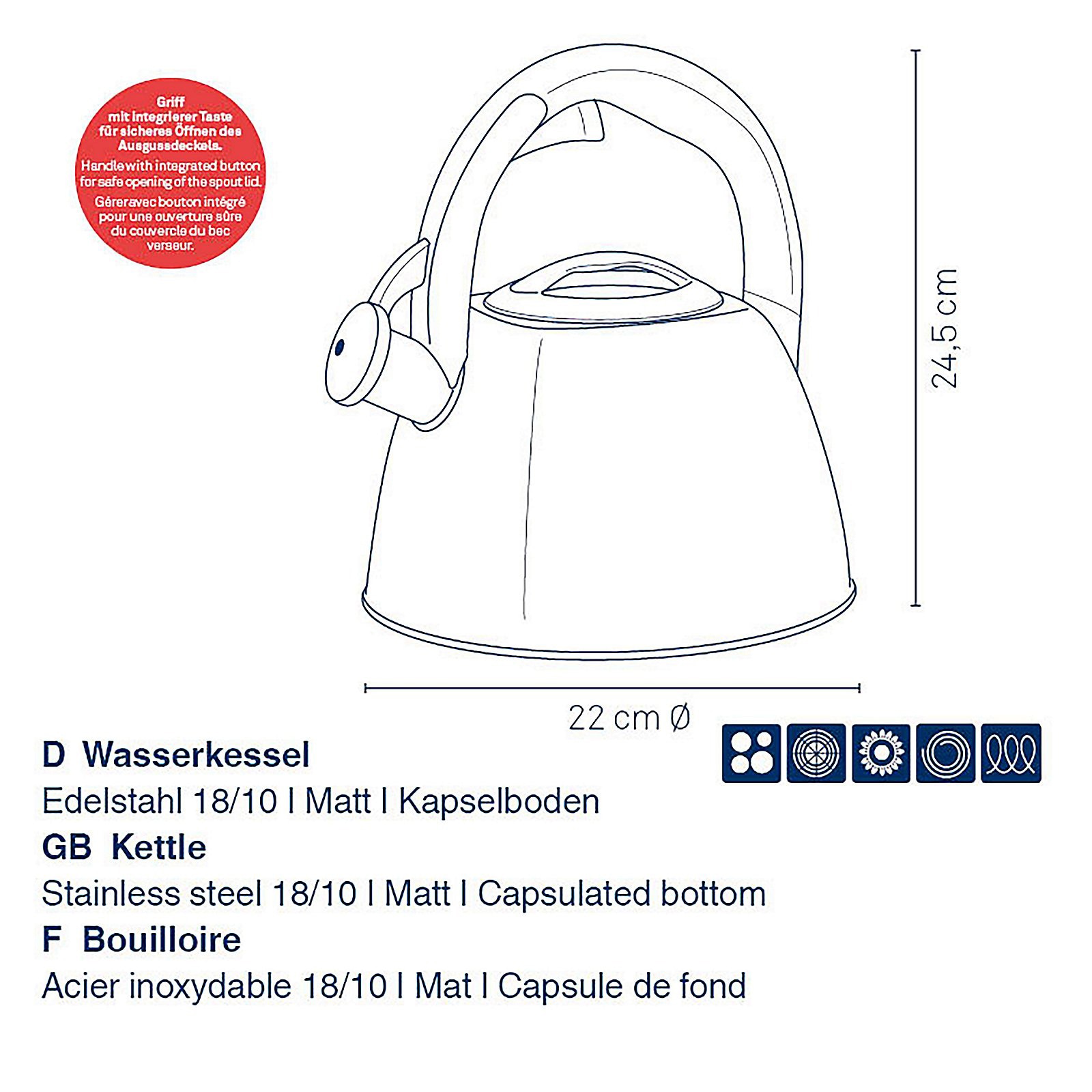 kela Flötenkessel VITUS 2,4 Liter schwarz