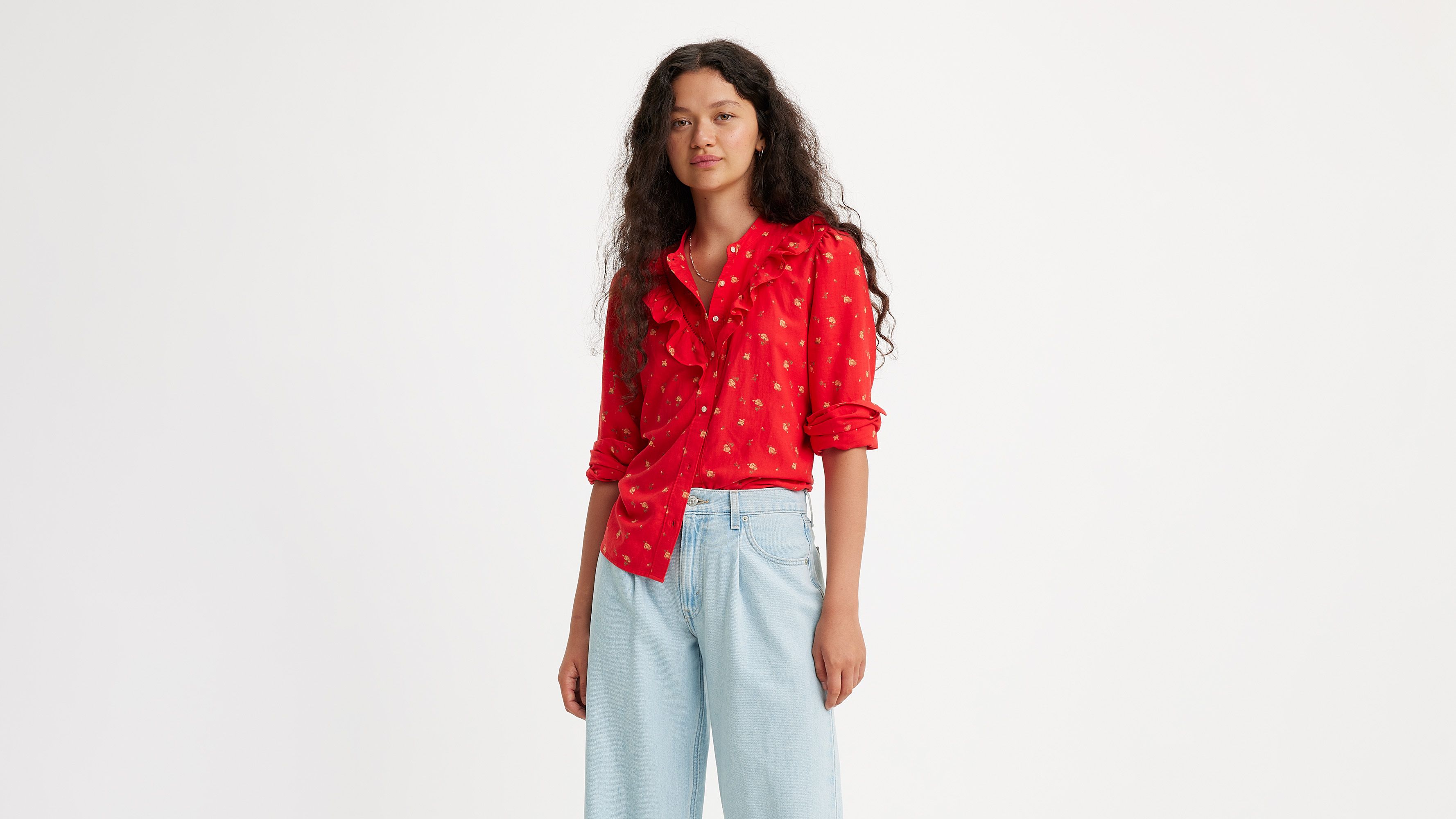 Blouse Carinna - Nina Floral Script Red - Rouge