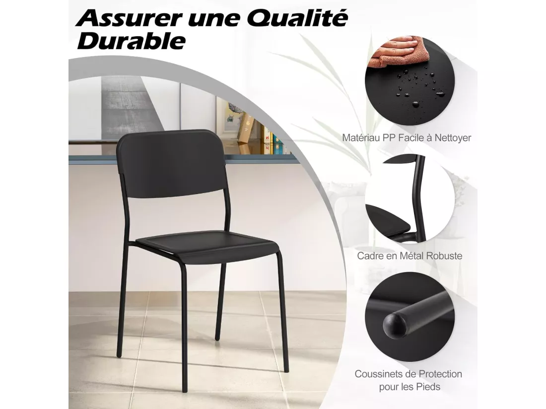Chaise salle a manger lot de 4, chaise empilables, hauteur d'assise 46 cm (noir)
