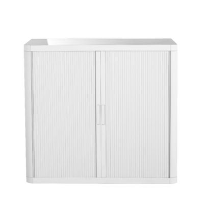 Armoire basse à rideaux EASY OFFICE - 110 x 104 x 41,5 cm - Corps, rideaux et poignée blanc