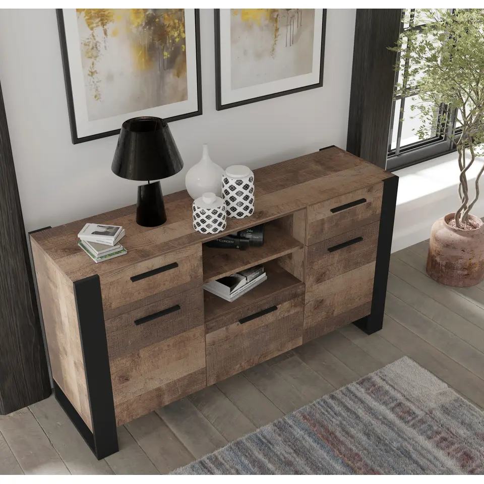 NUKA C dressoir 155 cm zwart grange eiken