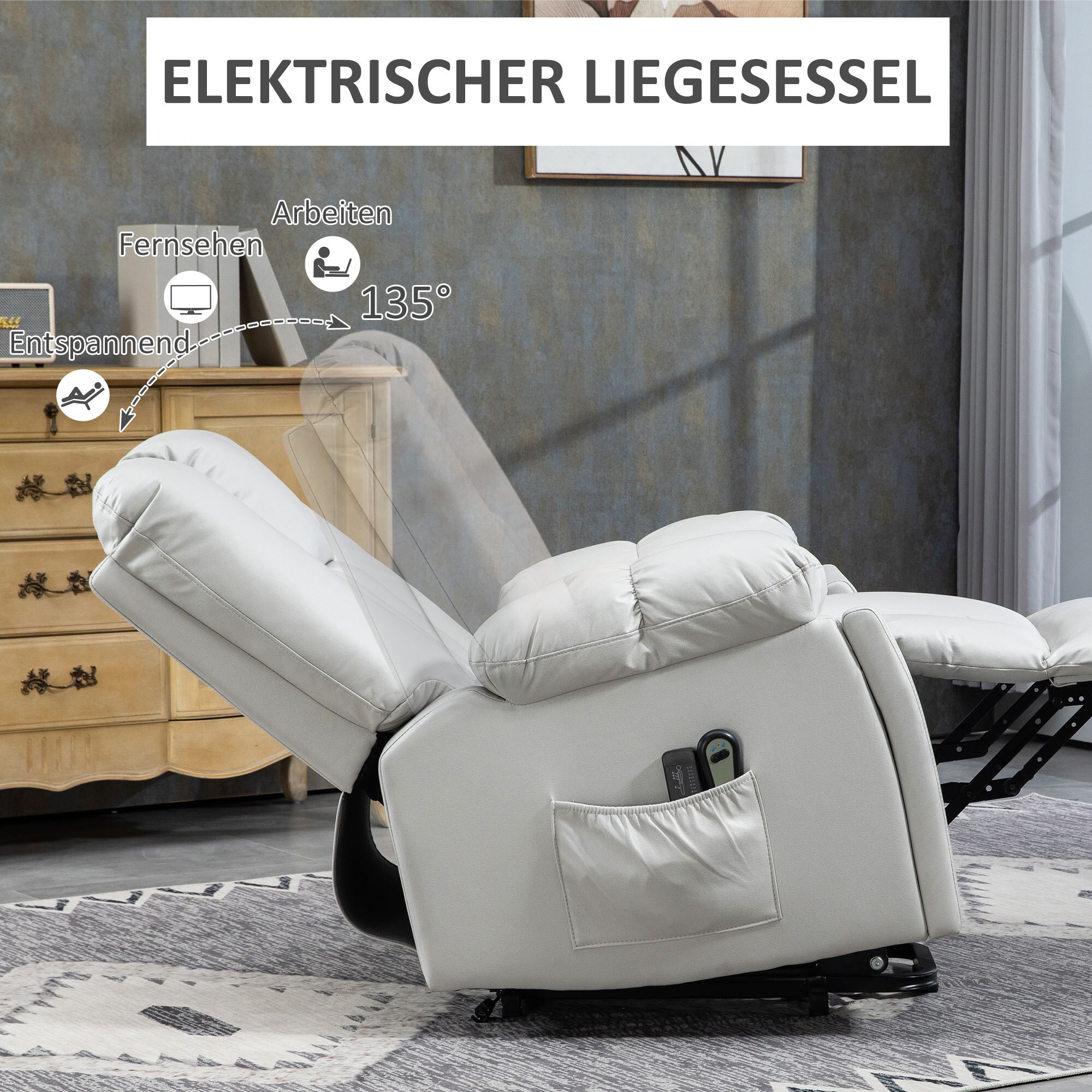 HOMCOM Fernsehsessel mit Aufstehhilfe grau 94L x 96B x 106H cm