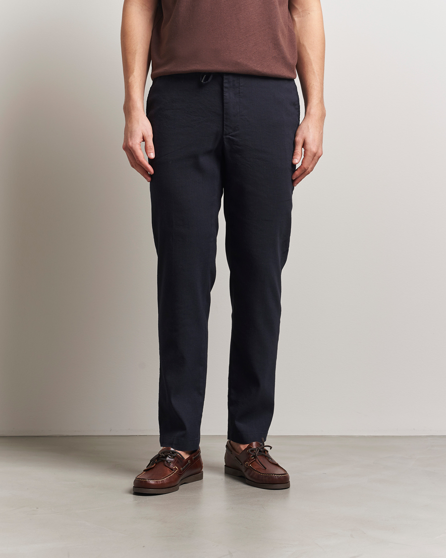 BOSS BLACK Kane Linen Blend Drawstring Trousers Dark Blue