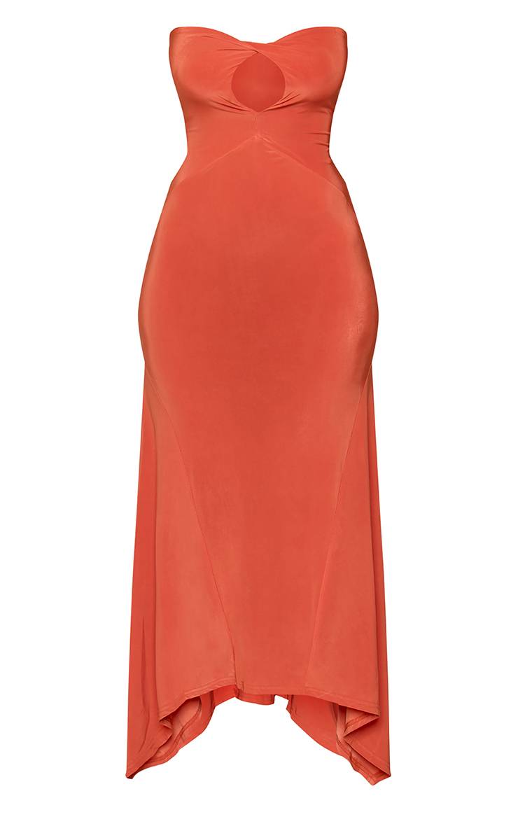 Orange Robe Longue Moulante Shape À Encolure Américaine Avec Découpe Échancrée