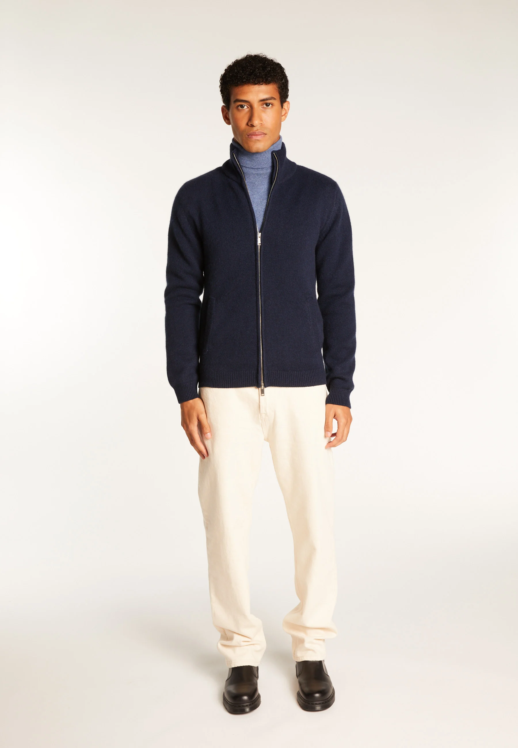 ELYSÉE DUO - Gilet zippé en cachemire 6 fils | Bleu