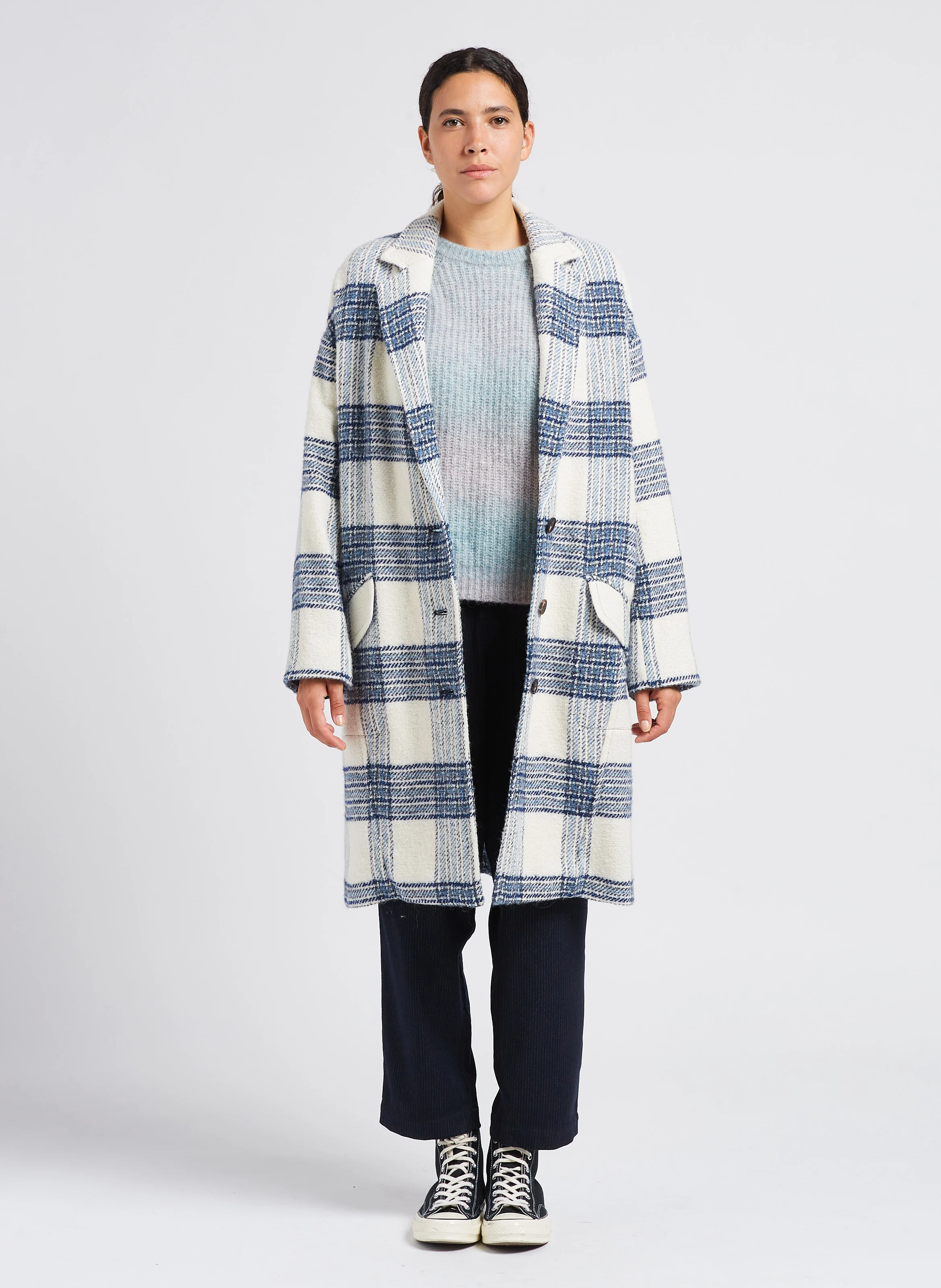 CLAIRE - Manteau long ample à col tailleur en laine mélangée | Vert