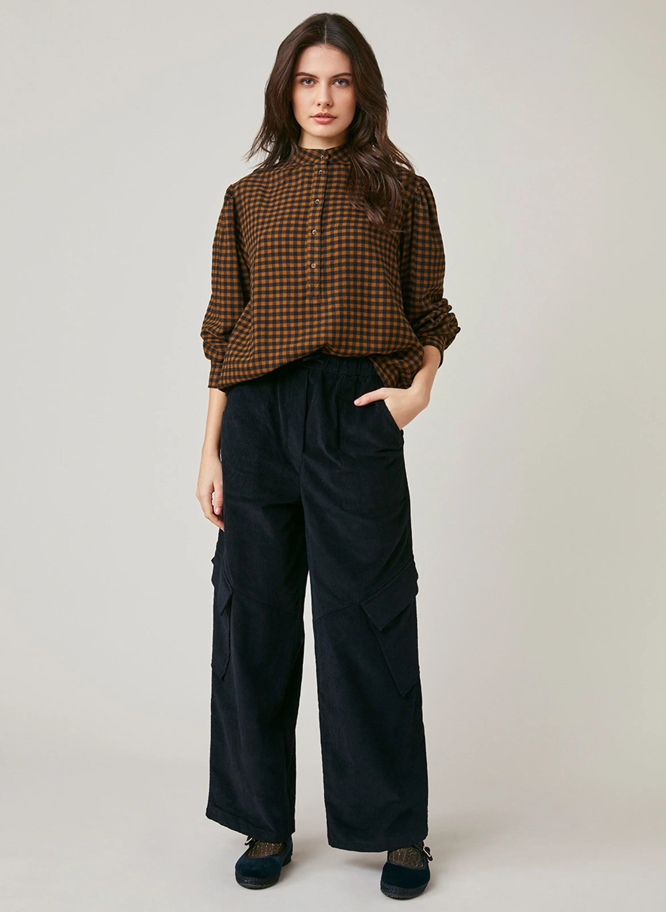 FLORINDA - Blouse droite à carreaux| Marron