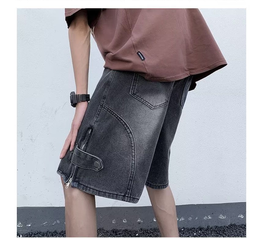 Femilina - Mid Rise Washed Denim Shorts