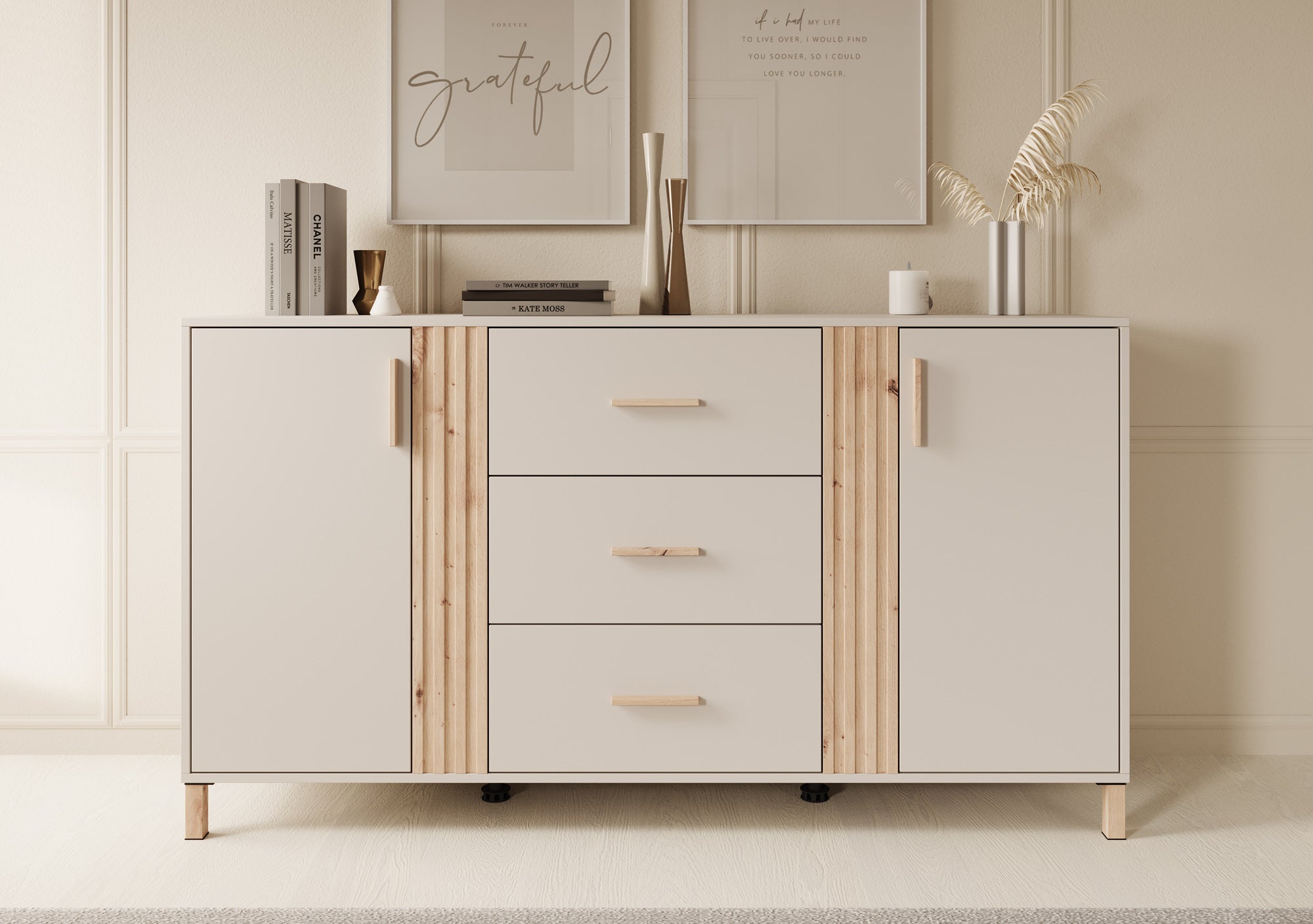 Meubella - Dressoir Bahia - Beige - 163 cm