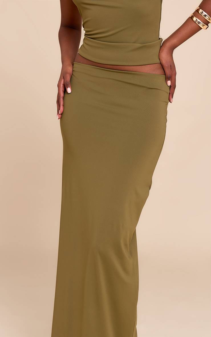 Vert Olive Jupe Longue Taille Mi-haute En Matière Sculptante Mate