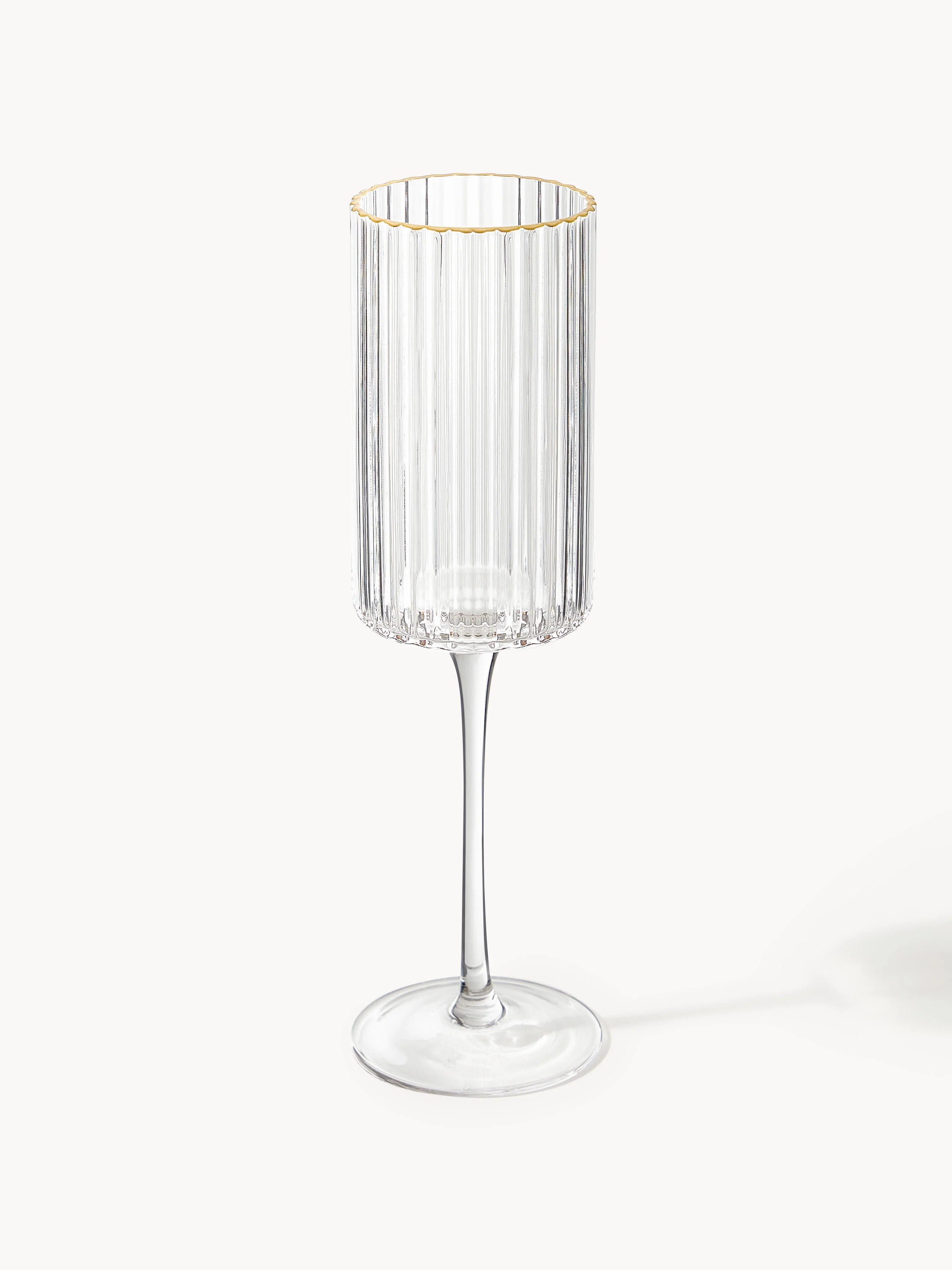 Mondgeblazen champagneglazen Aleo met gouden rand, 4-delig