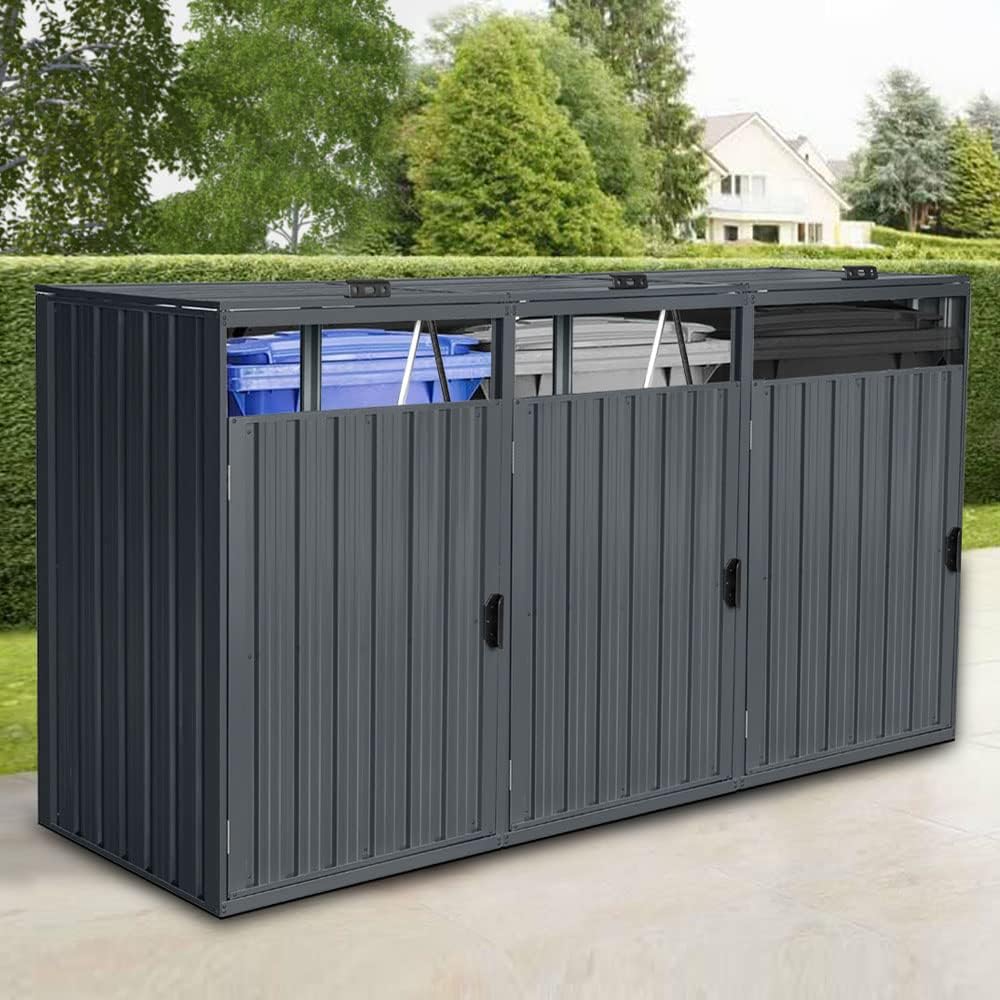 Home Deluxe - Mülltonnenbox CUBO - Platz für 3 x 240 Liter Mülltonnen, Farbe: Anthrazit, Witterungsbeständig inklusive Schloss und Schlüssel I Mülltonnenbox Gartenbox