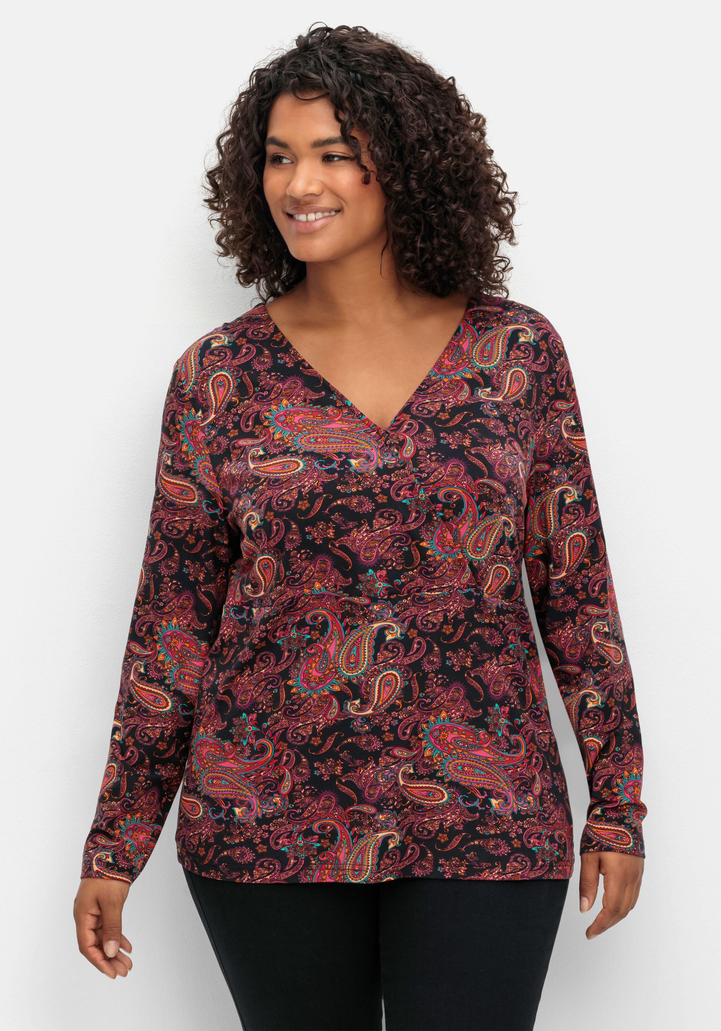 Langarmshirt in Wickeloptik, mit Paisleydruck