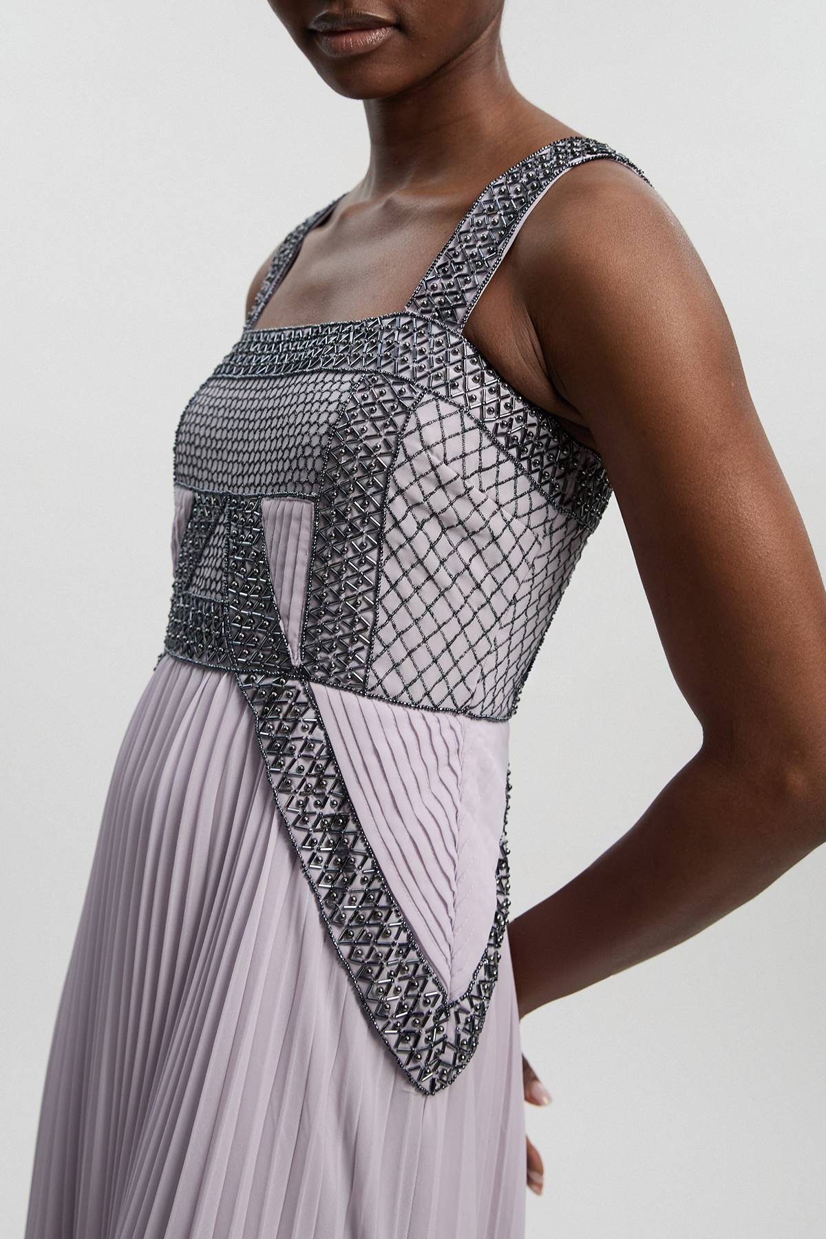 KarenMillen Robe Longue Tissée Plissée À Ornements