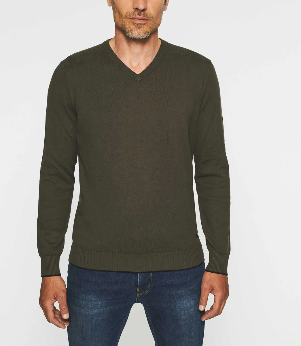 Pull col V en coton-cachemire kaki BRENT