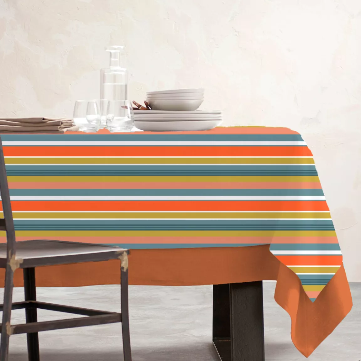 Nappe rectangulaire coton enduit (150 x 250 cm) Mandarine Multicolore