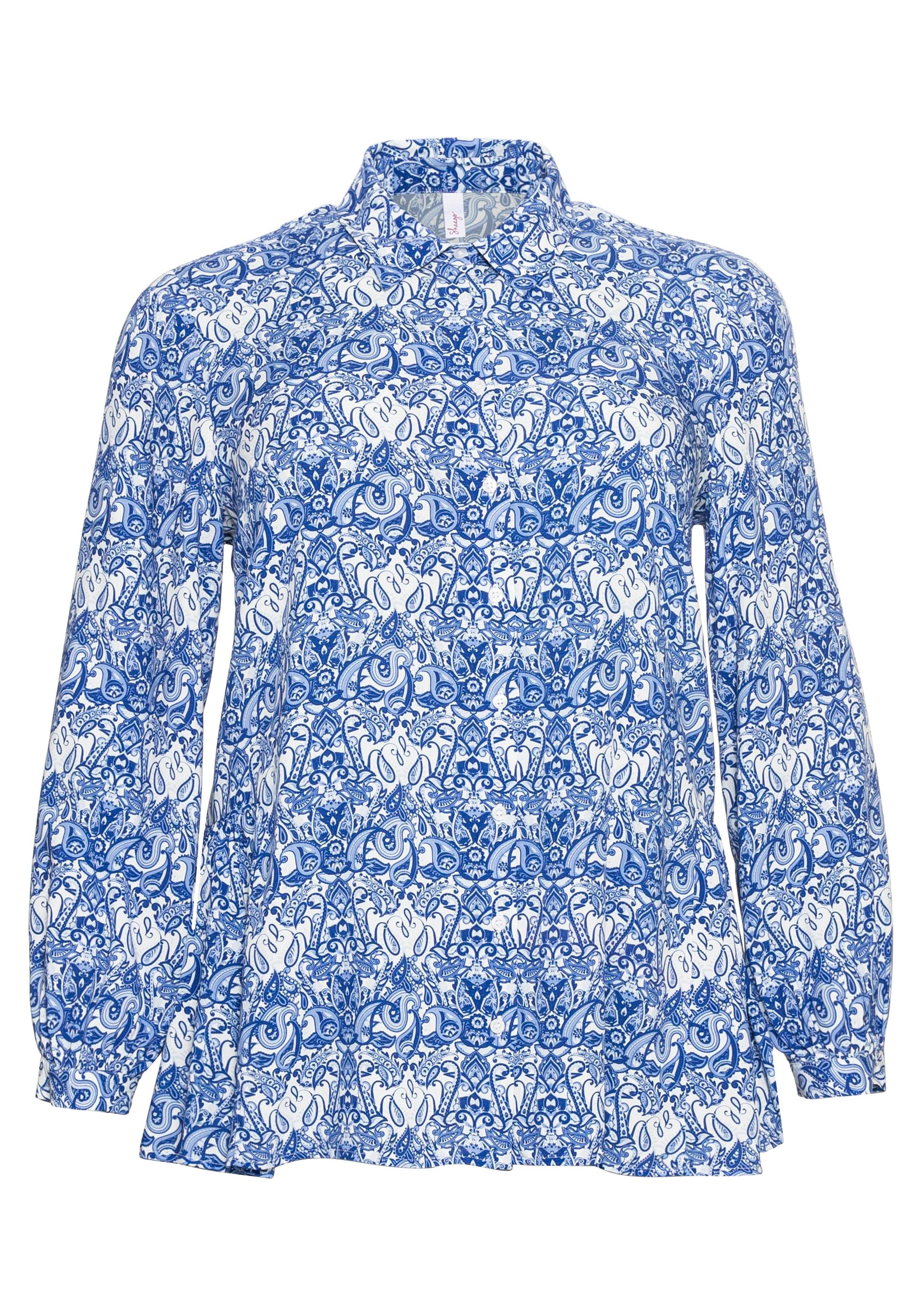 Bluse mit Alloverprint und seitlichen Rüschen