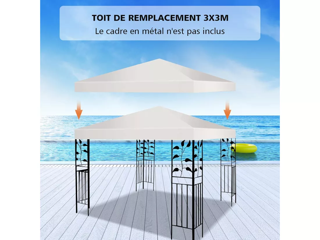 Toile de Toit de Rechange en Plastique et vinyle Impérméable de Jardin pour Pavillon Tonnelle Tente, 3 x 3 M (Beige)