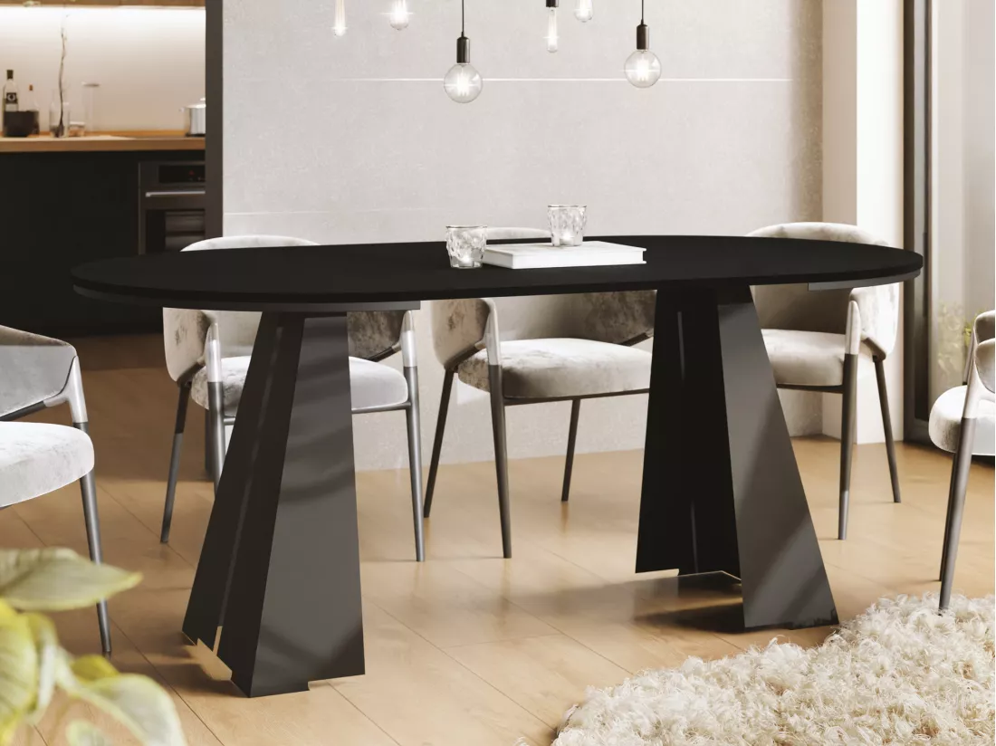 Table à Manger Ronde Extensible Avec Piètement Métallique Noir - Table Industrielle Moderne Pour Salle à Manger Ou Cuisine - 120 Cm à 200 Cm - Fabriqué En Ue - Noir