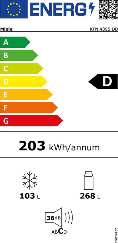 Miele - KFN 4395 DD el - Koel-vriescombinatie - Grijs - Energieklasse D - 268L Koelen - 103L Vriezen