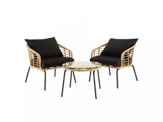 MALO - Ensemble de 2 fauteuils rotin synthétique et table basse ronde