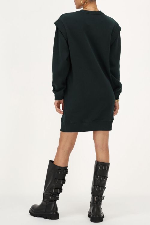 Donkergroene sweaterjurk met schoudervulling