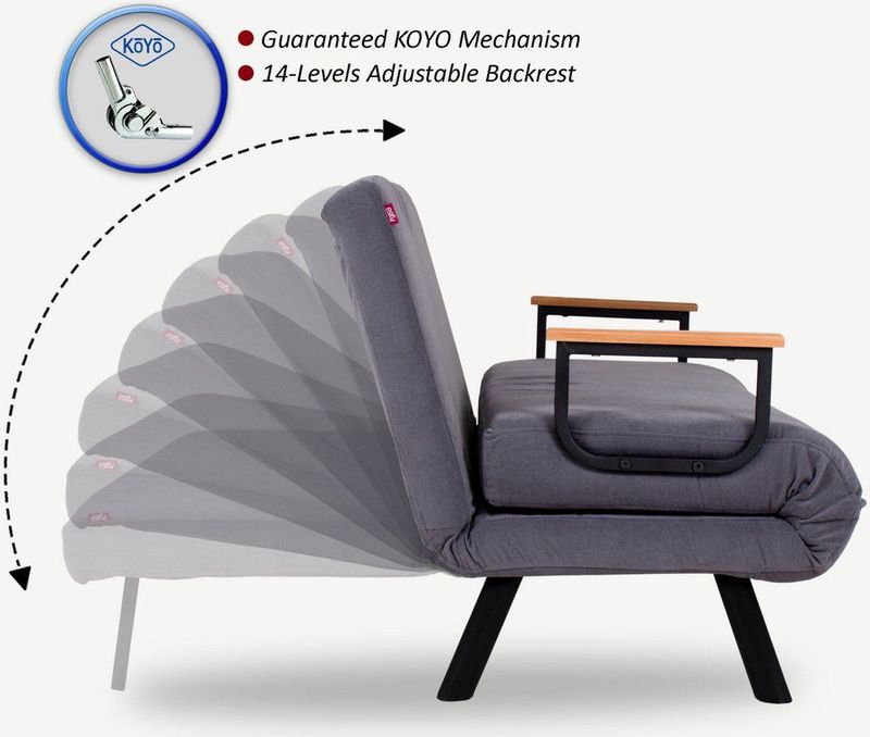 Asir - 1-zits Slaapbank - Grijs - Stof: 100% Polyester - Montuur: 100% Metaal
