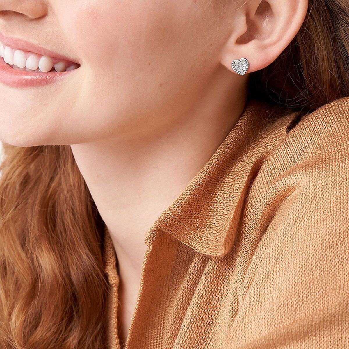 Clous d'oreilles Fossil Elliott coeur nacre bleue